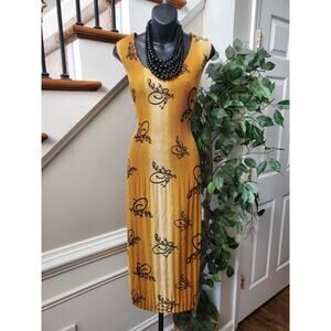 Women's Brown Polyester Blend Round Neck Sleeveless Casual Knee Length Dress S